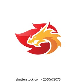 Modern colorful gradient color dragon and fire, flame mascot logo vector icon