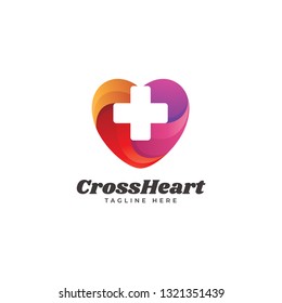 Modern Colorful Gradient of Cross Medical and Heart Logo Icon Vector