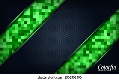 Modern colorful green pixel background. Dark abstract background