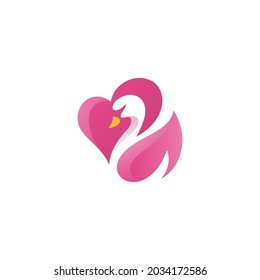 Modern Colorful Heart Love Icon and Swan Goose Logo Design