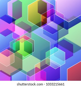 Modern colorful hexagon geometric overlays are used for various templates, vector images with ESP 10.