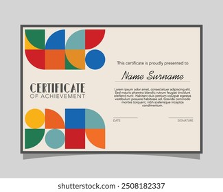 Modern colorful horizontal certificate of appreciation and achievement template with geometric style elements.