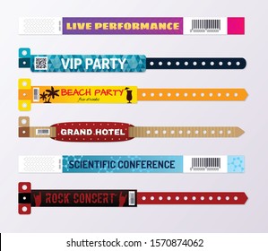 Modern colorful hotel resort bracelets concerts events passes conference participants id wristbands realistic set isolated vector illustration 