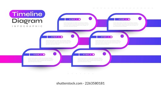 Modern and Colorful Infographic Design Template with 6 Options, Steps or Processes for Business Presentations. Timeline Diagram Presentation Design