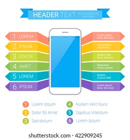 Modern colorful Infographic template with smartphone and text.  Can be used as a creative business template, for workflow layout, web design.  Abstract vector illustration.