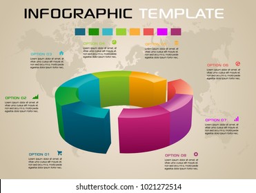 Modern colorful infographics options template vector with 3D diagram on ochre background