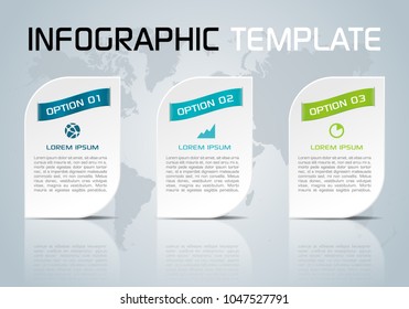 Modern colorful infographics options template vector with white rectangle and world map