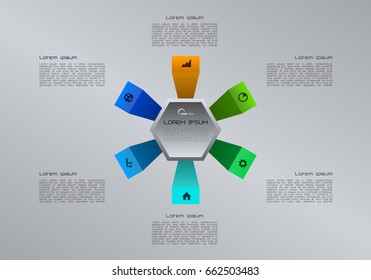 Modern colorful infographics options template vector with hexagon.