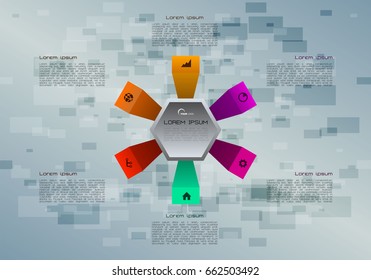 Modern colorful infographics options template vector with hexagon and rectangle on background. 