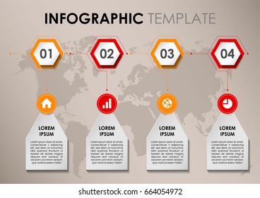 Modern colorful infographics options template vector with red hexagon