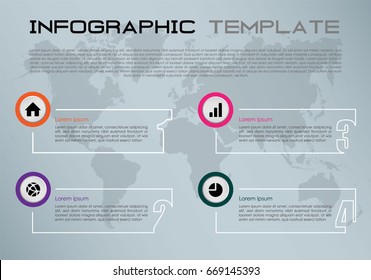 Modern colorful infographics options template vector with white rectangle and world map