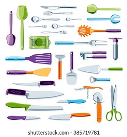 Modern colorful kitchen equipment and tools vector collection