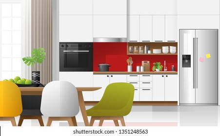 Modern colorful kitchen interior background , vector , illustration