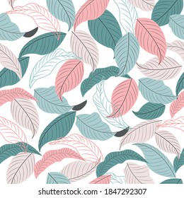 Modern Colorful Leaves Seamless Pattern Vector.  Suitable for design of textile, interior deco, surfaces for commercial uses and products .Can also be used as the element or background for designers.