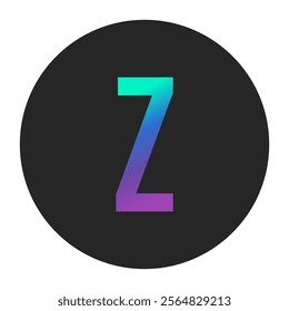 Modern and colorful letter Z featuring a gradient of turquoise to purple on a dark circular background. Ideal for innovative graphic design and branding.