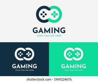 Modern Colorful Line vector logo design. Gamepad Logotype template. Infinity Game, or E-sports Company logo.