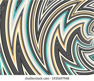 modern colorful lines rotated white lines in circle form on black background. Geometric art. Design element. Digital image with a psychedelic stripes. Vector illustration