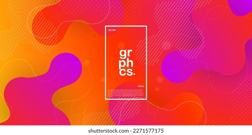 Modern colorful liquid fluid abstract background with orange, purple and pink gradient color combination. soft color and overlay lines on background. Eps10 vector