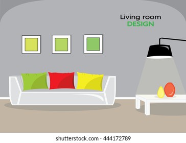 Modern colorful living room interior. Flat style vector illustration.