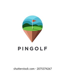 Modern colorful Locate Pin Golf, Golf field, Golf logo icon vector on white background