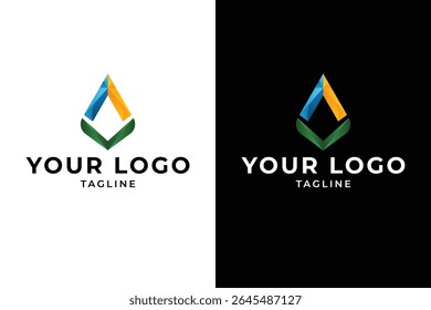 Modern and colorful logo design featuring geometric shapes that form a stylized emblem. The design incorporates a triangle with segments in blue, yellow, and green, suggesting growth, and creativity.