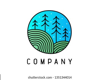 modern and colorful logo design mono line landscape in circle.