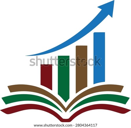 Modern colorful logo featuring an open book, rising bar chart, and upward arrow. Ideal for schools, online learning, business training, financial education, coaching, career development, and academic success branding