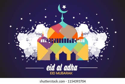 Modern Colorful Mosque and cloud Special Eid Al-Adha Mubarak