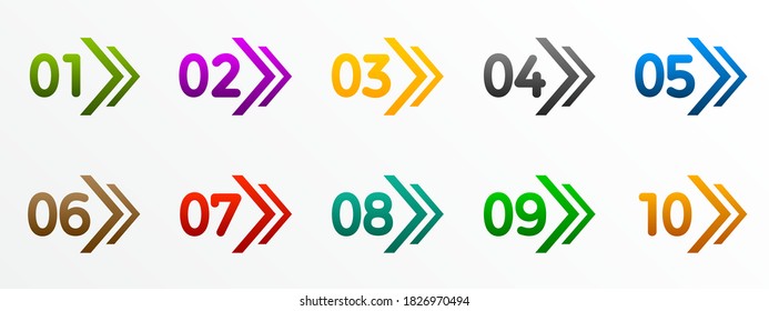 Modern colorful numbers button set with arrow multicolored –