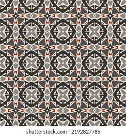 Modern colorful ornament  for design and backgrounds. Vector seamless pattern in beige gray red black.  Ideal for printing on fabric or paper
