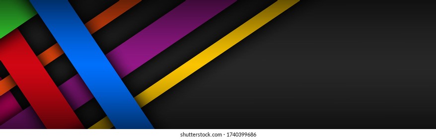 Cabecera vectorial de rayas superpuestas coloridas y modernas. Banner de material geométrico con espacio en blanco para su logotipo. Resumen del diseño del sitio web