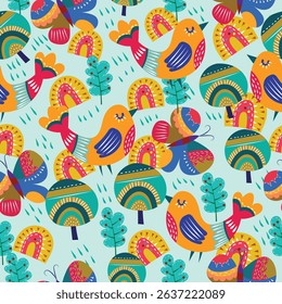 Modern colorful pattern. Cute botanical abstract contemporary seamless pattern. 