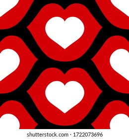 Modern colorful pattern with heart inside the lips silhouette. Romantic symbol. Vector illustration.