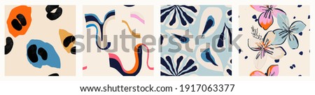 Modern colorful patterns. Hand drawn trendy abstract illustrations. Creative collage seamless patterns. 