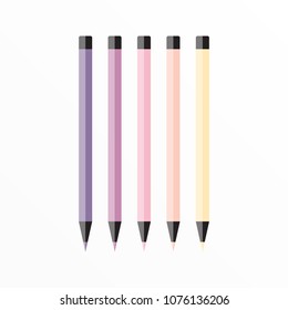 Modern colorful pencil set in flat design isolated on white background.