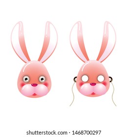 Modern colorful pink mask of bunny with eyes and with holes