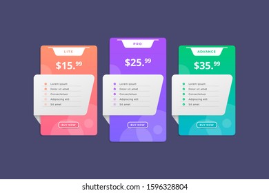 Modern colorful pricing table template. price list vector design template.