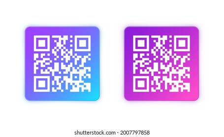 Modern colorful QR code sticker. Identification tracking code. Serial number, product ID with digital information. Store or supermarket scan labels, price tag. Vector illustration.