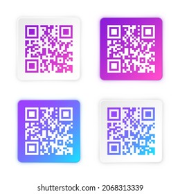 Etiqueta moderna de código QR colorida. Código de seguimiento de identificación. Número de serie, ID del producto con información digital. Etiquetas de escaneo de tienda o supermercado, etiqueta de precio. Ilustración vectorial.
