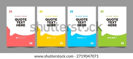 Modern colorful quote card vector template with speech bubble layout and rating stars, perfect for testimonials, reviews, and social media designs.