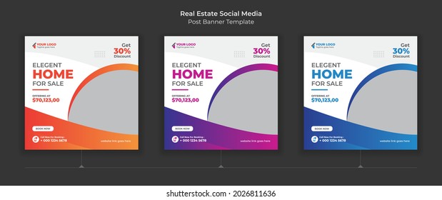 Modern colorful Real Estate Social Media Post Template, Editable Post Template Social Media Banners.