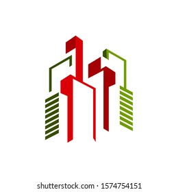 Modern Colorful Realty Skyline Building logo design graphic style.
Cityscape design skyscraper corporation of buildings Logo for Real estate company