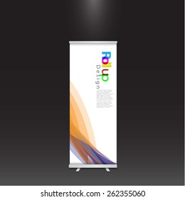 modern colorful roll up display banner with colorful curve line on below side template layout, vector illustration