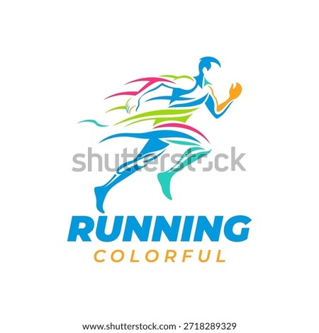 Modern colorful running logo featuring a dynamic athlete in motion. Ideal for sports brands, fitness clubs, marathon events, running communities, active lifestyle branding, and athletic apparel.