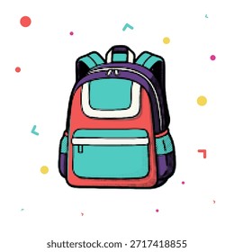 Modern colorful school backpack for students with decorative geometric shapes in halftone style, vector