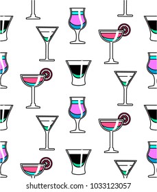 Modern colorful seamless pattern. Drinks, party, celebration. Vector.