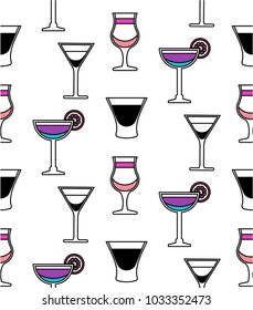 Modern colorful seamless pattern. Drinks, party, celebration. Vector.