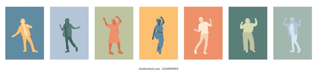 Modern colorful set of dancing people's silhouettes.