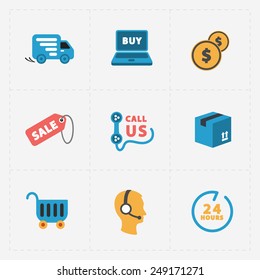 Modern colorful shop icons on black