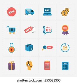Modern colorful shop icons on black